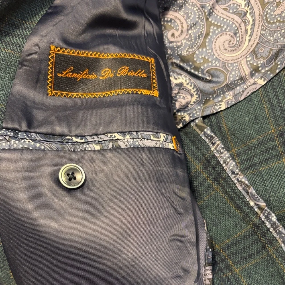 Tiglio Luxe Hunter Green w/Black Windowpane Veneto Wool | EUC | Sz 42R
